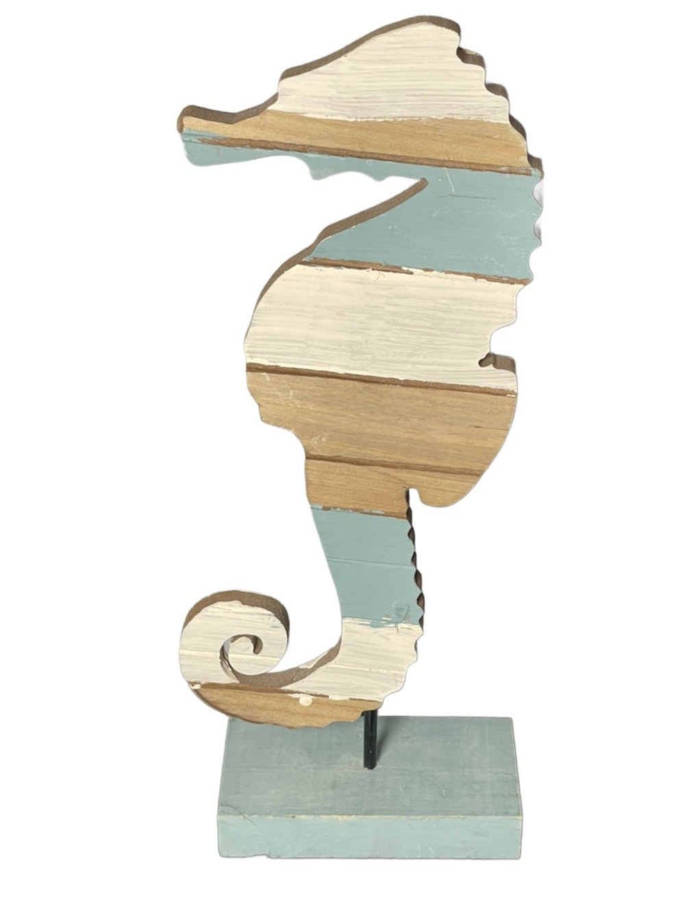 DIY Coastal Striped Wooden Seahorse Table Accent - Blue, White, Natural - Picture 2 of 8